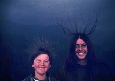 Decades after its capture, this photo is still used to educate people on the danger of lightning strikes.In 1975 two brothers, Michael(18) and Sean(12) Mcquilken of San Diego ascended up Moro Rock in Sequoia National Park.

It was a stormy day and their sister Mary(15) took this photo as they were amused. It began to hail, and as they were descending Sean was struck by lightning.