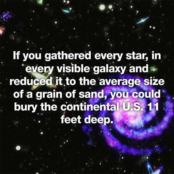 full page ad - If you gathered every star, in every visible galaxy and reduced it to the average size of a grain of sand, you could bury the continental U.S. 11 feet deep.