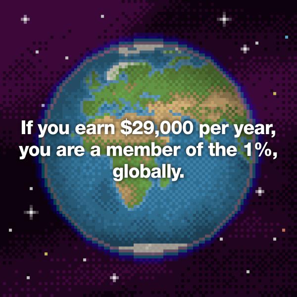 world wide gif - If you earn $29,000 per year, you are a member of the 1%, globally.