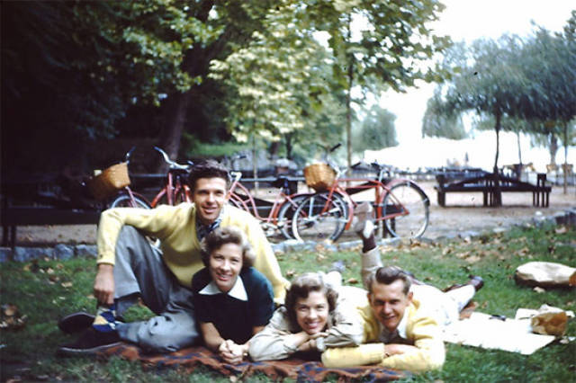 Grandpa And His Older Brother Dated Twin Sisters For A Time During The Early 1950's. This Is Them Having A Lunch Date In Central Park, New York City