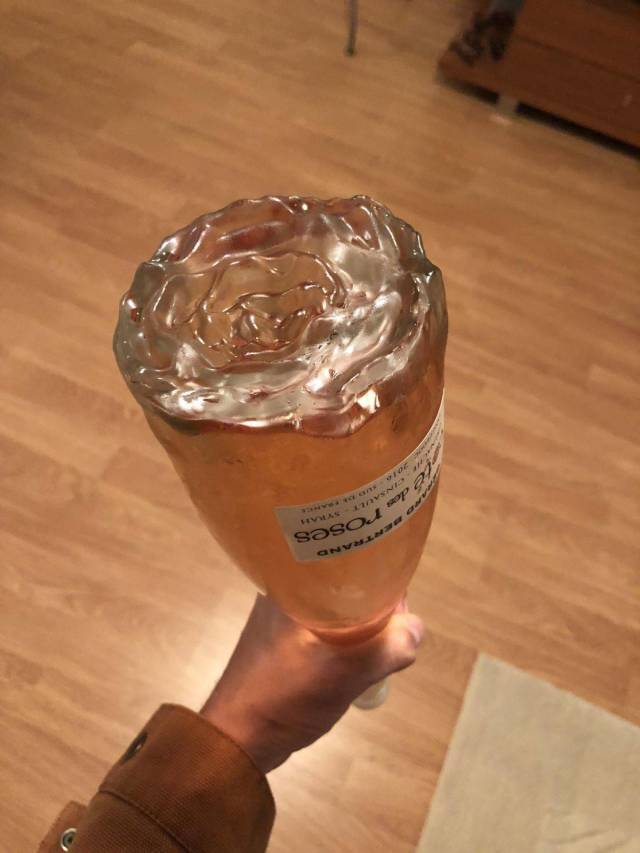 The bottom of this bottle of rose is shaped like a rose