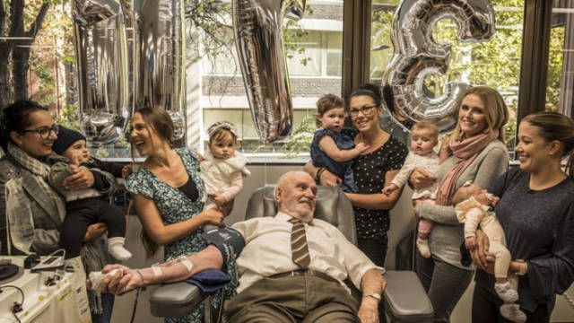 James Harrison on his final donation, surrounded by Anti-D babies he saved