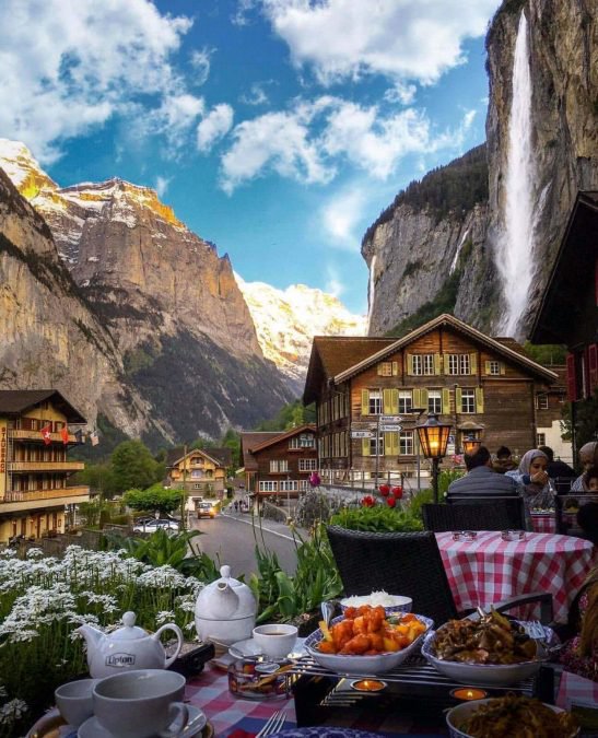 want to have dinner at the base of a waterfall in Switzerland?