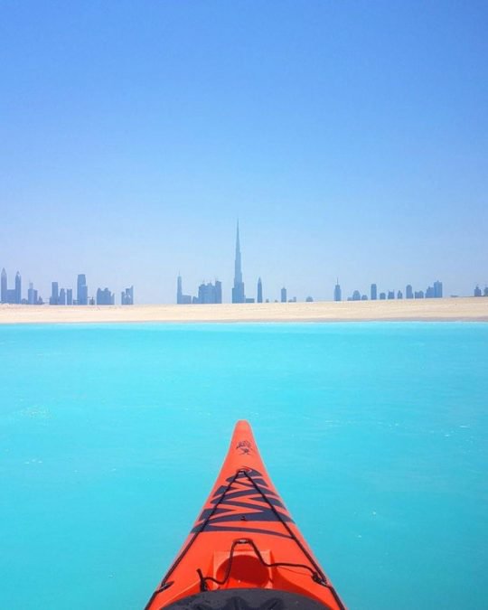 The view of Dubai from a kayak looks amazing.
