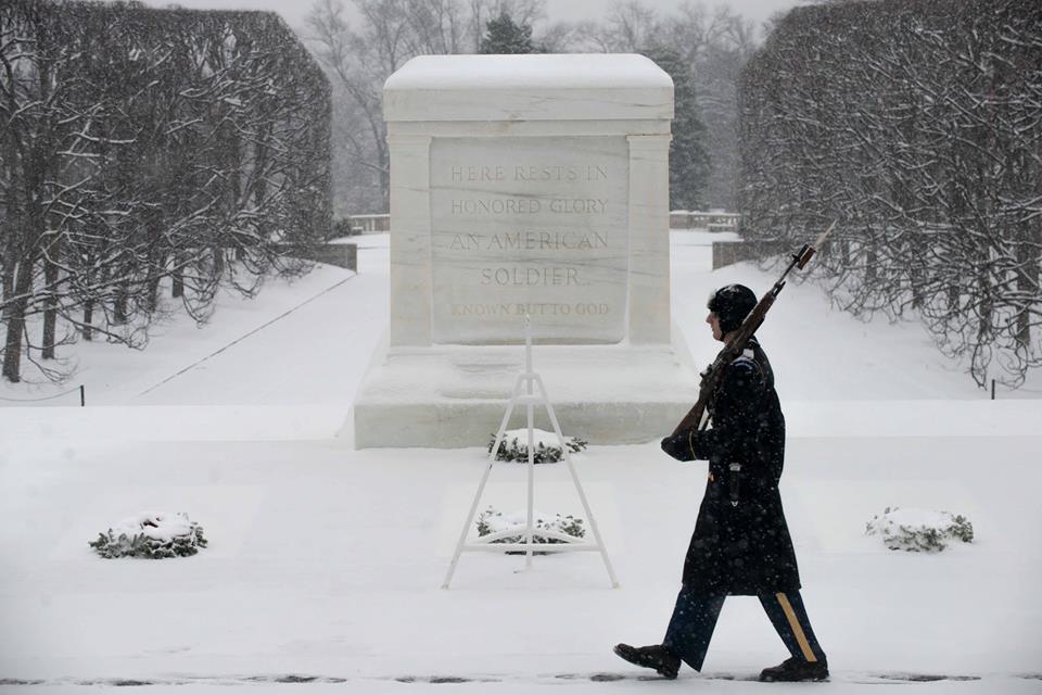 tomb of the unknown soldier guards snow - Here Rests In Honored Glory An American Soldier