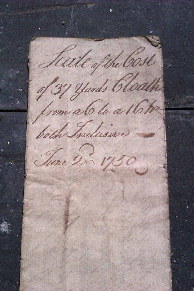 Cloth costing document from 1750