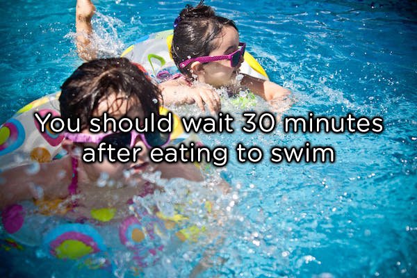 Eating before swimming has nothing to do with cramps. In fact, swimming after eating isn’t any more dangerous than walking after eating. The worst that is going to happen due to having a full stomach, is feeling a bit nauseous