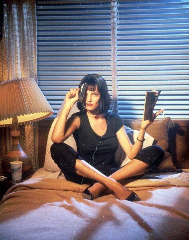 A shot of Uma Thurman from the photoshoot for the Pulp Fiction poster