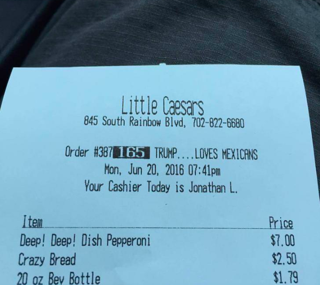 Someone at Little Caesars has strong opinions about President Donald Trump