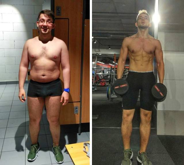 before and after pics of man working out