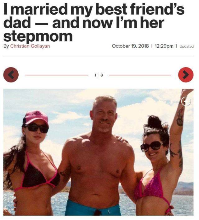 headline of girl flexing that she married her best friends dad and now she is her friend's step mom