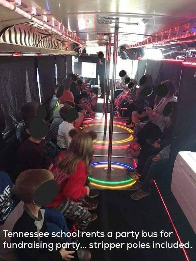 funny party bus meme - We Si Tennessee school rents a party bus for fundraising party... stripper poles included.