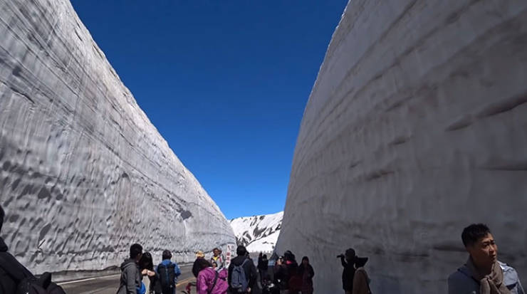 At its highest point the snow wall reaches as high as 55 ft (17 meters)