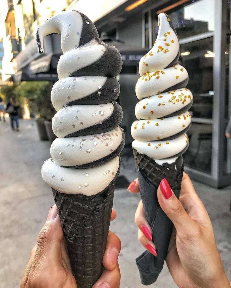 black and white soft serve ice cream