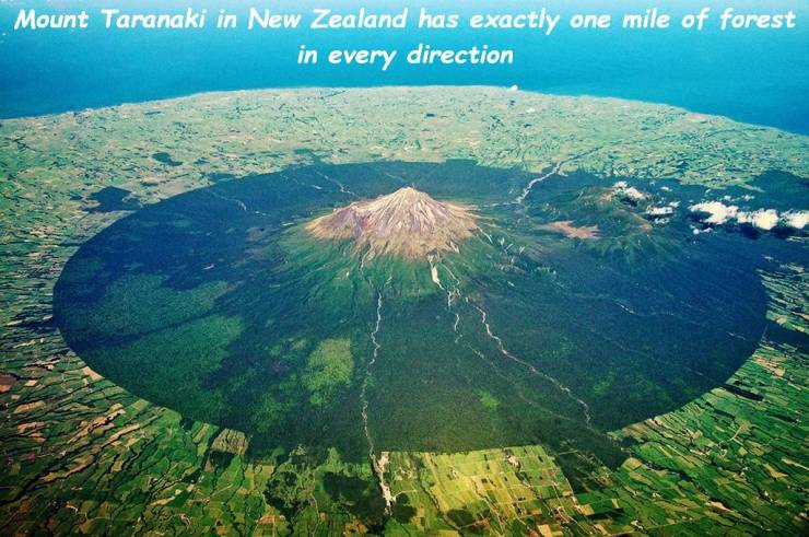taranaki mount - Mount Taranaki in New Zealand has exactly one mile of forest in every direction