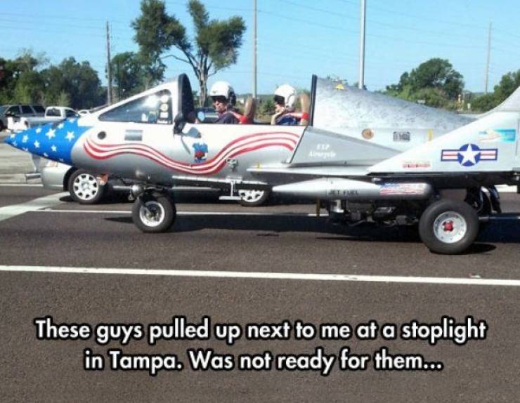 top gun funny - These guys pulled up next to me at a stoplight in Tampa. Was not ready for them...