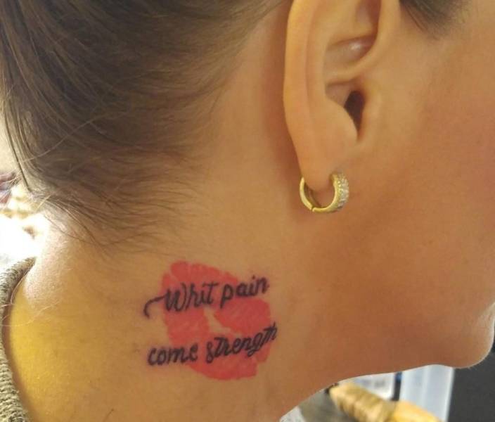 lip tattoo on the neck
