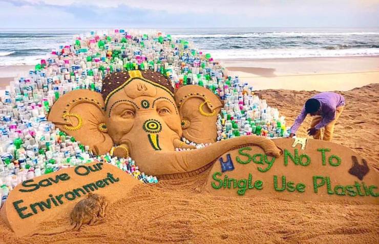 ganesh chaturthi sand art - Hsq No To Single Use Plastic Environment