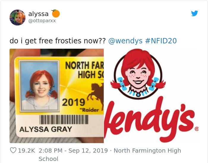 wendy's company - alyssa alyssa do i get free frosties now?? North Far High Sc 2019
