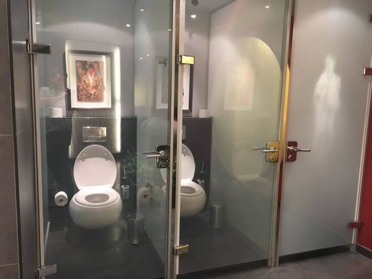 glass toilet stalls
