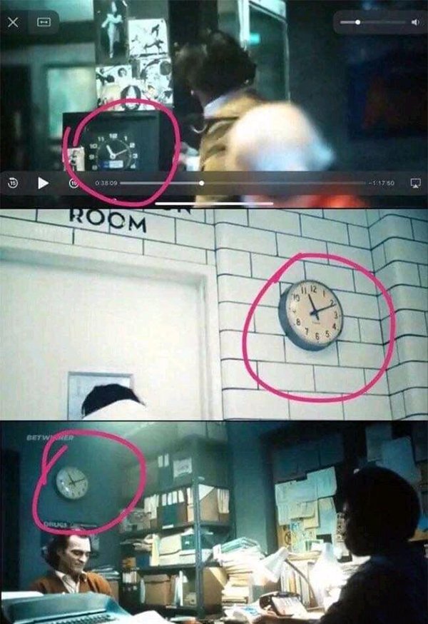 All clocks in the movie show the time as 11:11. Fans went crazy with bible verse theories and such, but when asked about it, director Todd Phillips said “It’s a coincidence. …No, I mean, I don’t know. I think it’s a coincidence. “