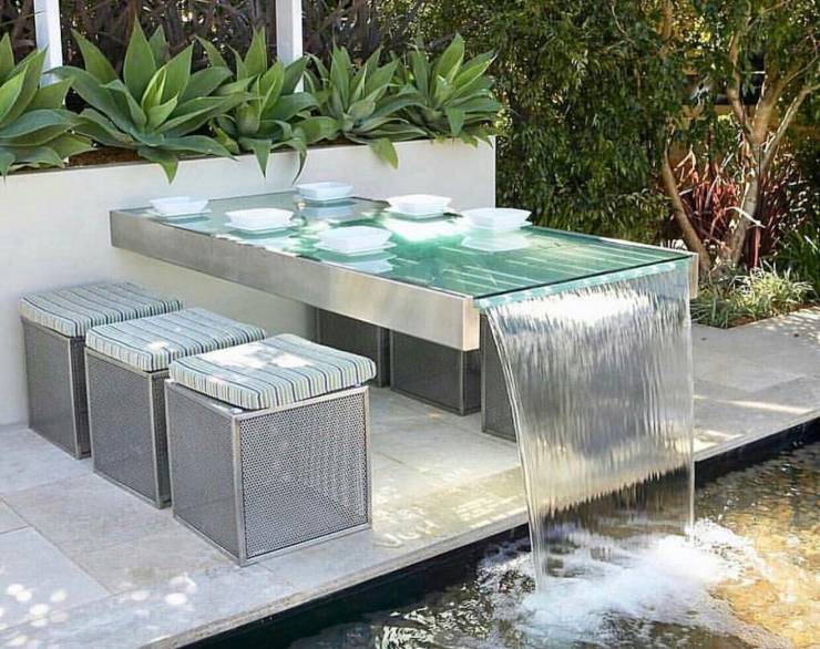 water feature garden table
