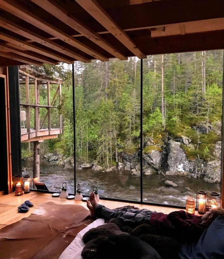 cabin bedroom with a view