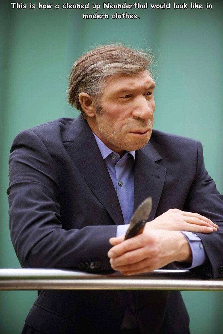 people who look like neanderthals - This is how a cleaned up Neanderthal would look in modern clothes.