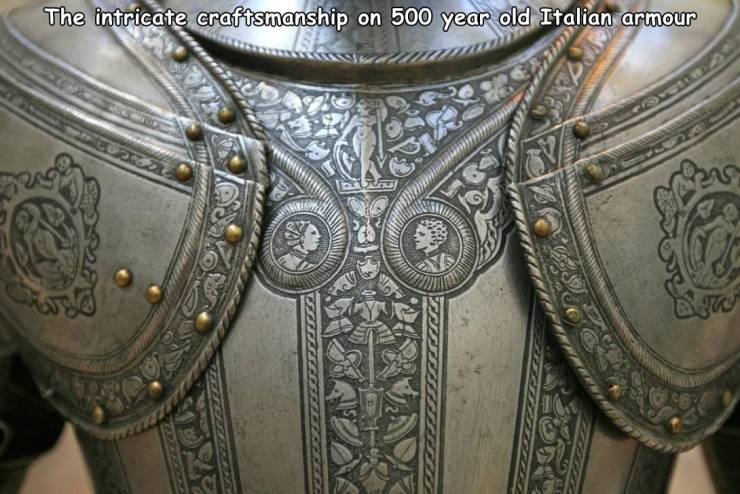 The intricate craftsmanship on 500 year old Italian armour