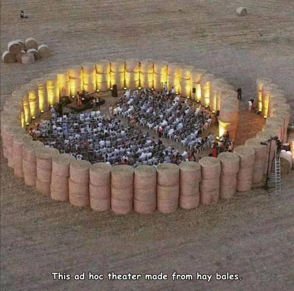 This ad hoc theater made from hay bales.