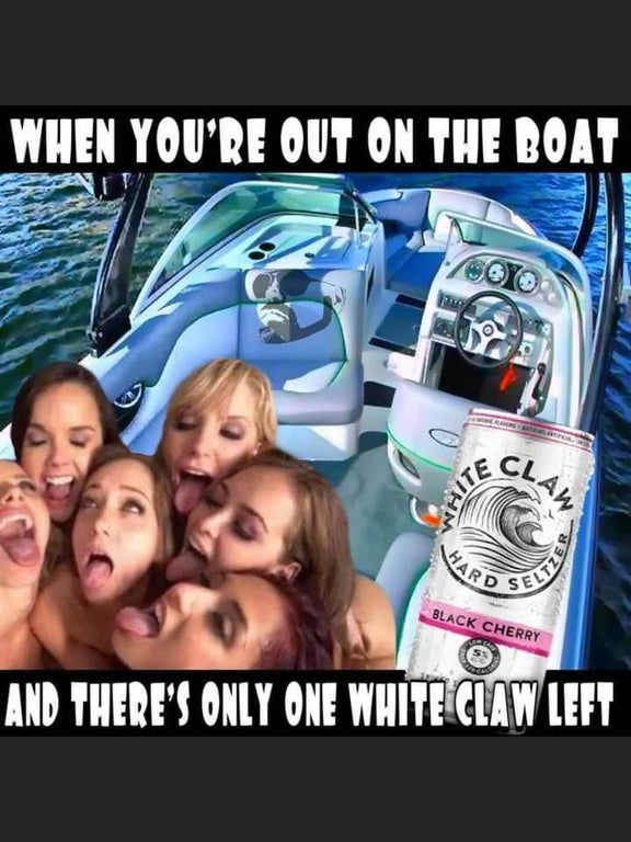 photo caption - When You'Re Out On The Boat Clam Hard Black Cherry And There'S Only One White Claw Left