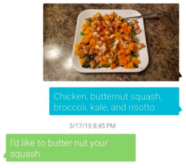 Chicken, butternut squash, broccoli, kale, and risotto - I'd like to butter nut your squash