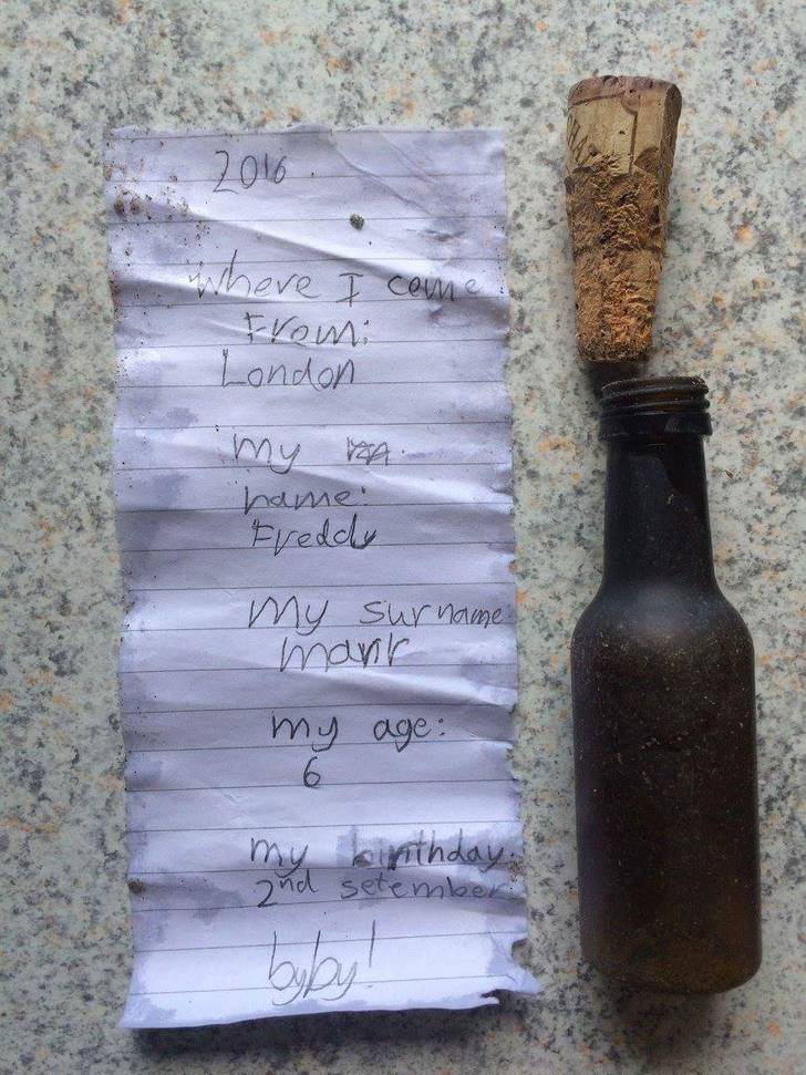 mudlarking message in a bottle - 2016 Where I came From London my ra hame. Ereddy my surname my age 6 my birthday. 2nd setember