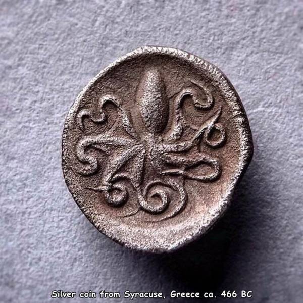 random pics - greek kraken coin - 5014 566 Silver coin from Syracuse, Greece ca. 466 Bc