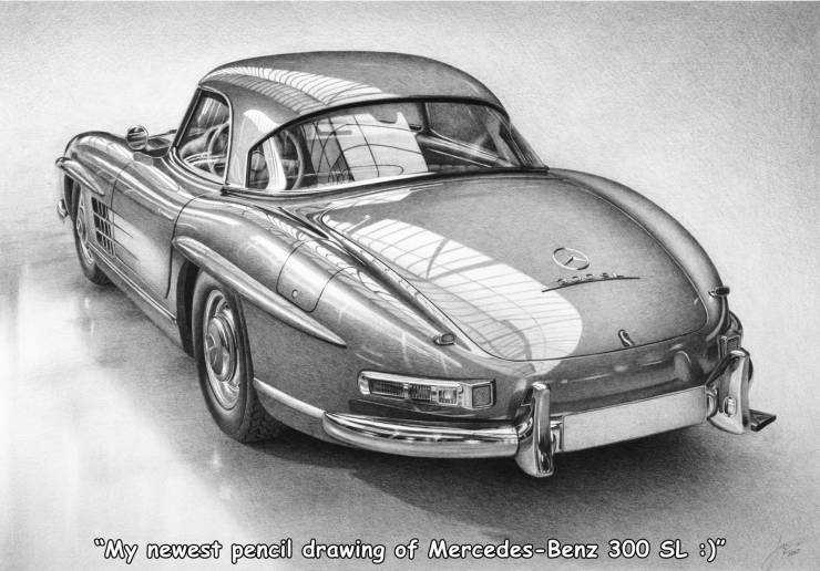 random pics - mercedes benz 300sl - "My newest pencil drawing of MercedesBenz 300 Sl "
