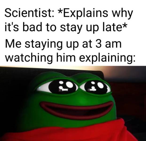 frog - Scientist Explains why it's bad to stay up late Me staying up at 3 am watching him explaining