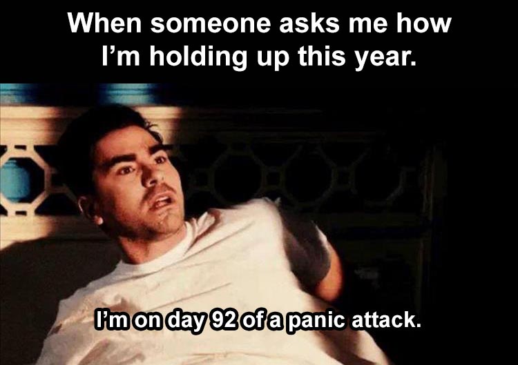 david rose panic attack - When someone asks me how I'm holding up this year. I'm on day 92 of a panic attack.