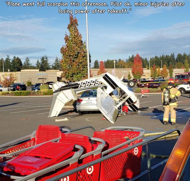 funny pics - plan went full scorpion this afternoon. pilot ok minor injuries after losing power after takeoff
