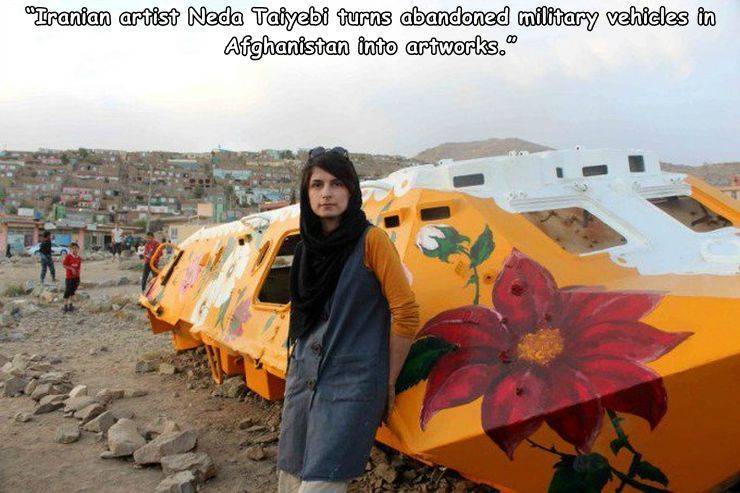 random pics - tourism - "Iranian artist Neda Taiyebi turns abandoned military vehicles in Afghanistan into artworks. 00