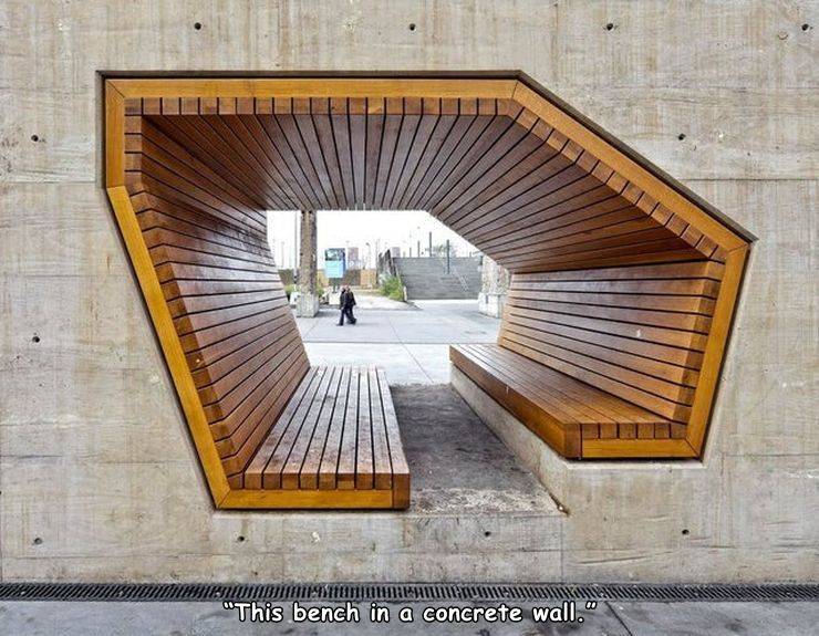 random pics - urban furniture design - "This bench in a concrete wall."