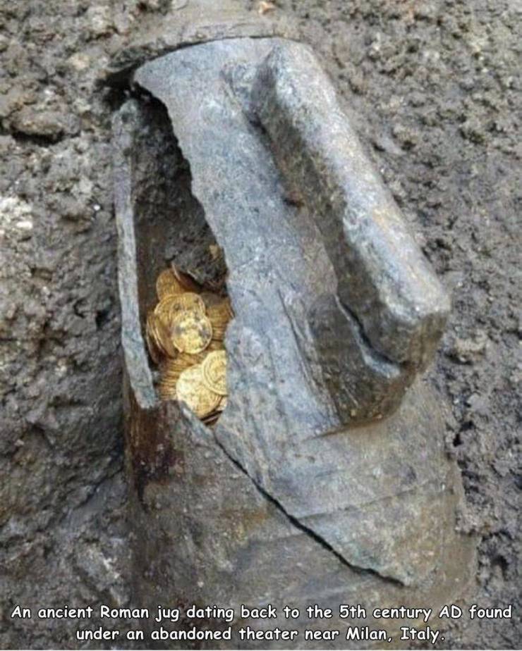 random pics - An ancient Roman jug dating back to the 5th century Ad found under an abandoned theater near Milan, Italy.
