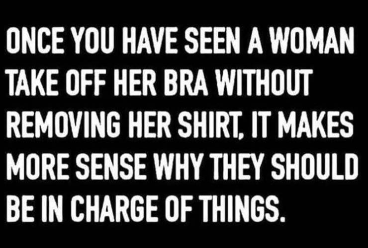 number - Once You Have Seen A Woman Take Off Her Bra Without Removing Her Shirt, It Makes More Sense Why They Should Be In Charge Of Things.