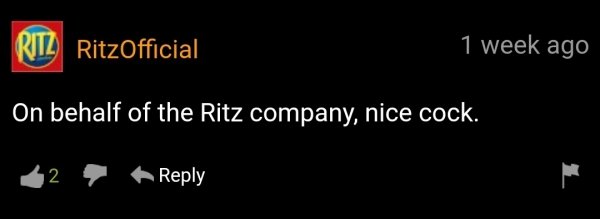 cool letters - Ritz Ritzofficial 1 week ago On behalf of the Ritz company, nice cock. 2
