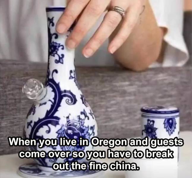 blue and white porcelain - When you live in Oregon and guests come over so you have to break out the fine china.