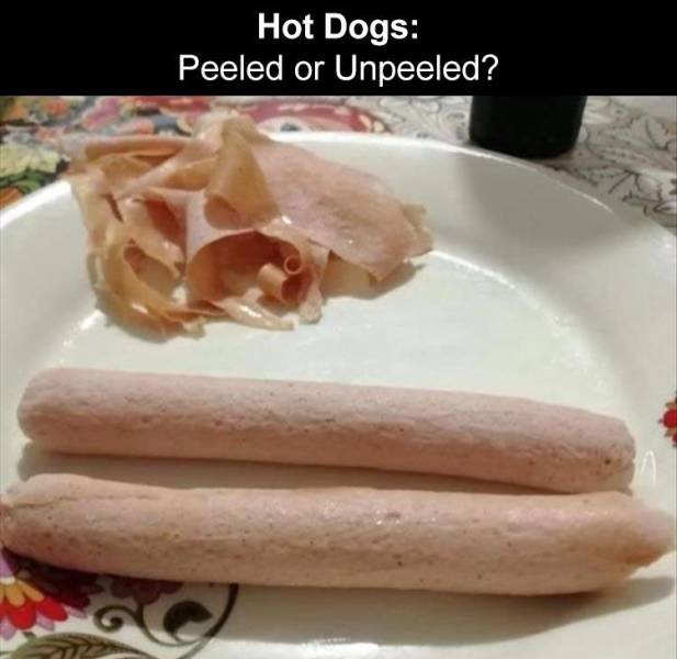 peeling hot dogs - Hot Dogs Peeled or Unpeeled?