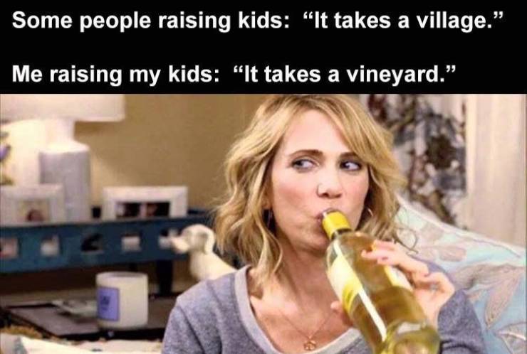kristen wiig bridesmaids - Some people raising kids "It takes a village." Me raising my kids "It takes a vineyard.