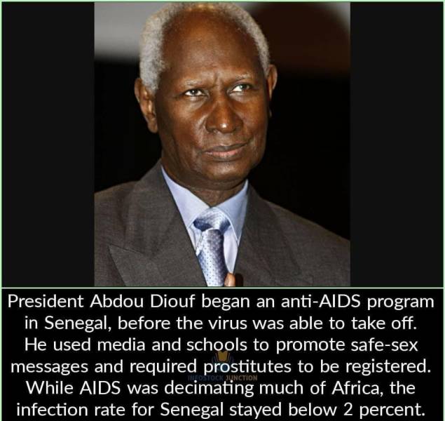 random pics - abdou diouf - President Abdou Diouf began an antiAids program in Senegal, before the virus was able to take off. He used media and schools to promote safesex messages and required prostitutes to be registered. While Aids was decimating much 