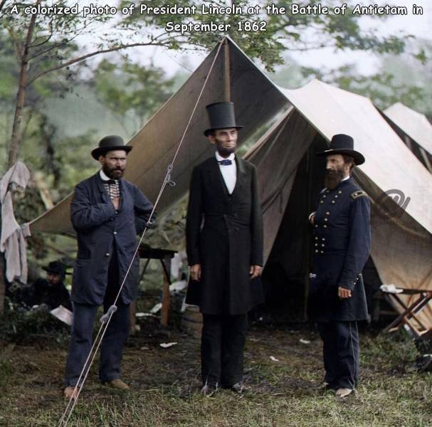 abraham lincoln photograph - A colorized photo of President Lincoln at the Battle of Antietam in