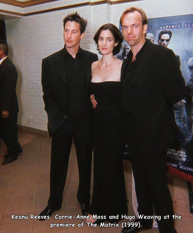 matrix - is Laurence Fis Uture Begins Keanu Reeves, CarrieAnne Moss and Hugo Weaving at the premiere of The Matrix 1999.