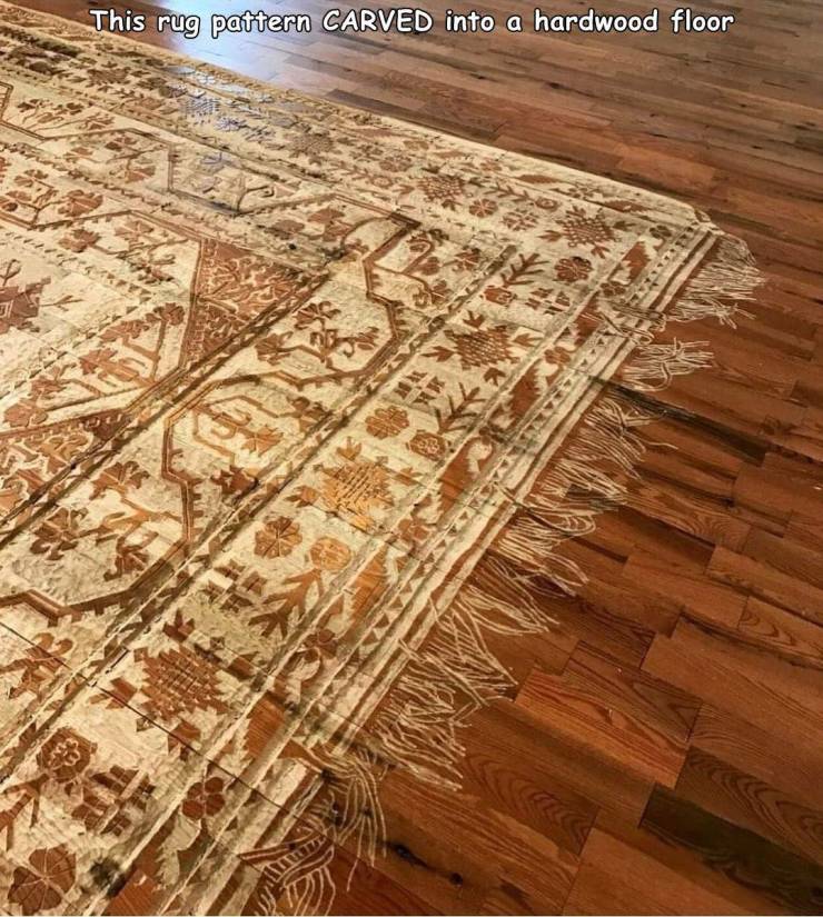 floor - This rug pattern Carved into a hardwood floor